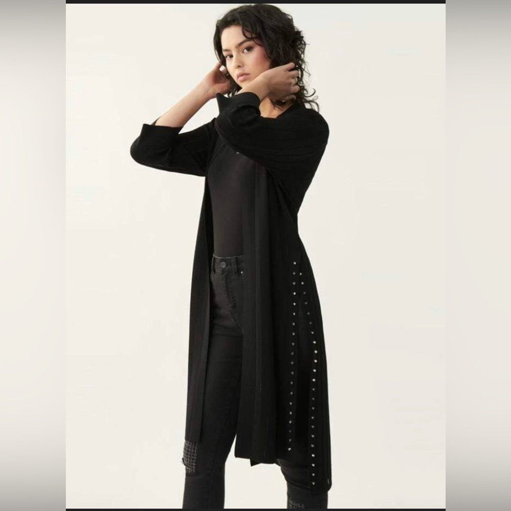 Sz L 🇨🇦⭐️NWT Joseph Ribkoff Black Studded long Duster.